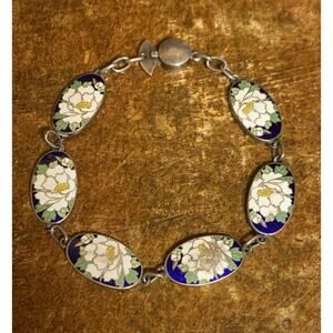 Vintage Silver and Enamel Floral Bracelet CPO 1940’s